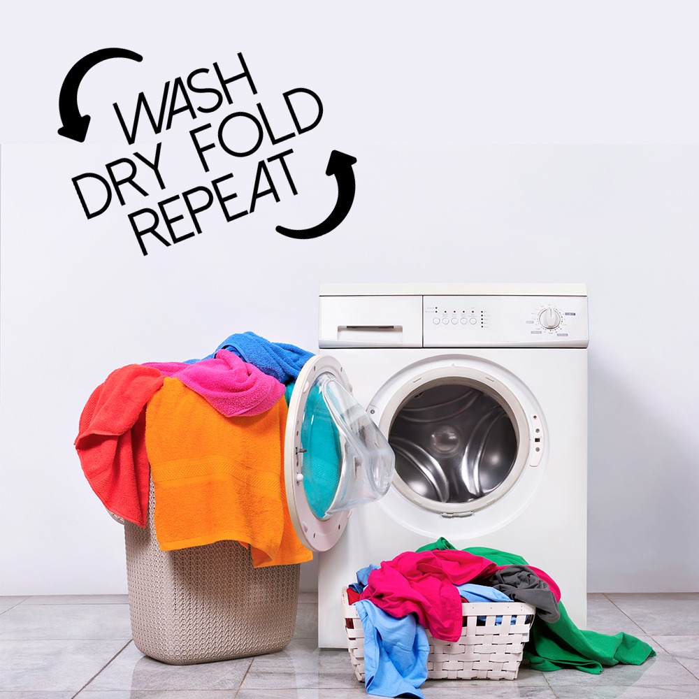 Wasruimte muursticker Wash dry fold repeat